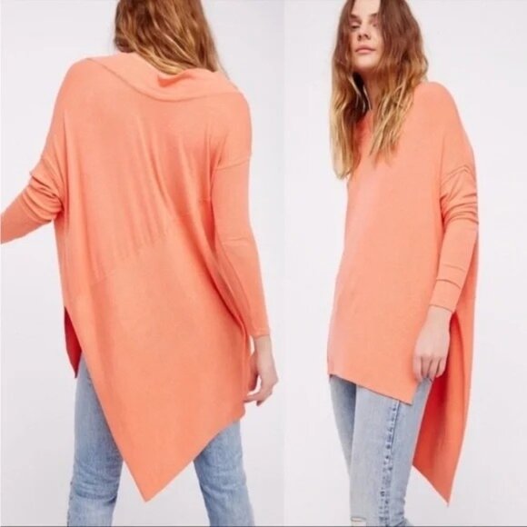 We The Free Tops - We The Free Grapevine Coral Asymmetric Long Sleeve Ribbed Stretchy Tunic Top M